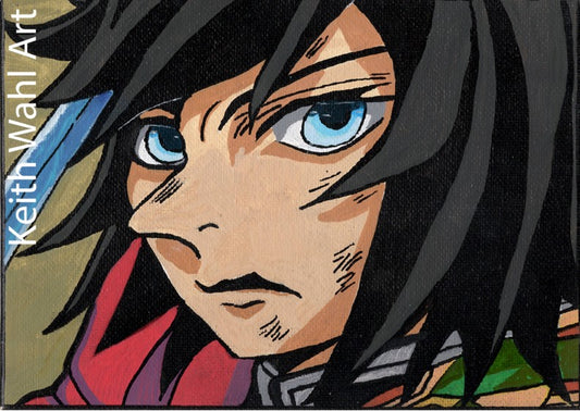 Giyu Tomioka, 5" x 7" canvas panel portrait