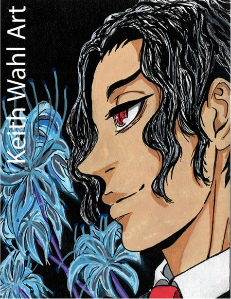 Muzan Kibutsuji, 9" x 12" canvas panel portrait