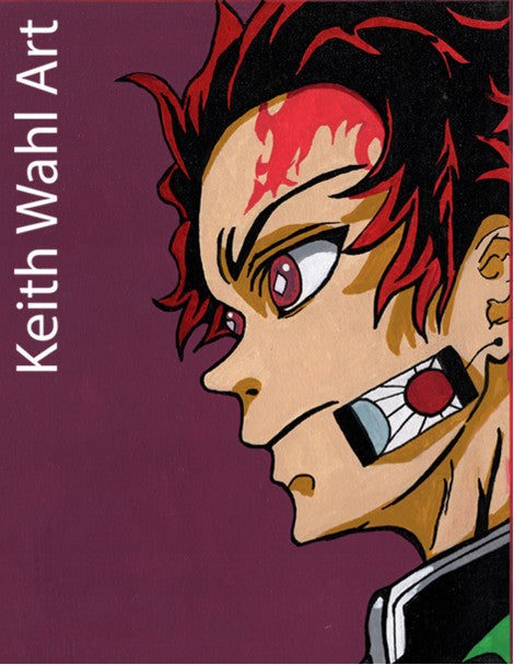 Tanjiro Kamado, 9" x 12" canvas panel portrait