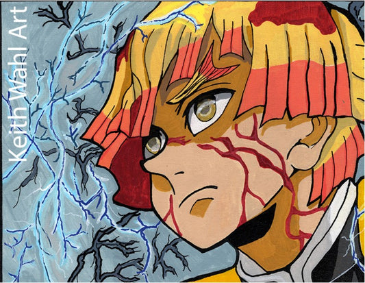 Zenitsu Agatsuma, 9" x 12" canvas panel portrait
